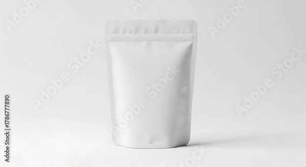 Fototapeta Blank White Stand-Up Pouch Mockup Isolated on Clean Background for Food Product Packaging Design