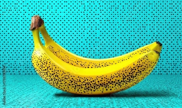 Obraz Two ripe bananas on blue pixelated background