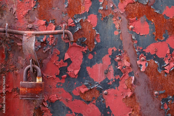 Obraz Rusty Red Metal Door with Lock
