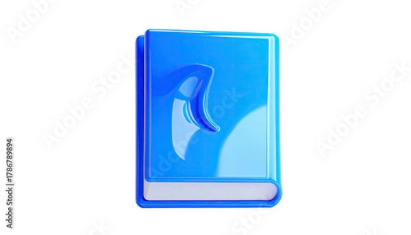 Fototapeta Glossy blue book icon with stylized feather quill design