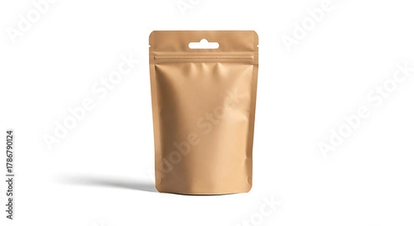 Fototapeta Empty stand-up kraft paper pouch with secure zipper, perfect for packaging dry ingredients, coffee, tea, or whisked food products