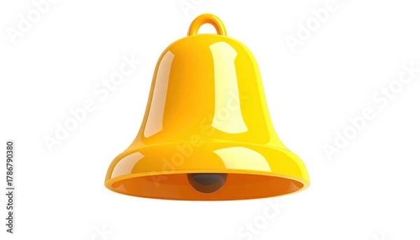 Fototapeta Shiny, yellow bell. isolated on black. Round clapper visible