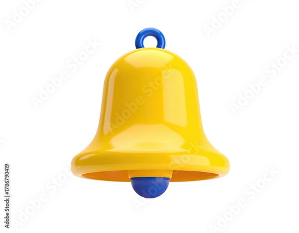 Fototapeta 3D yellow bell with blue clapper, isolated on black backdrop
