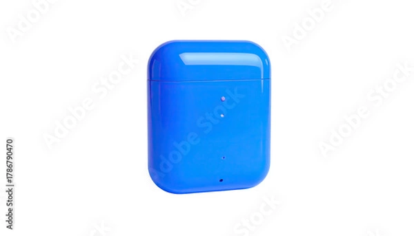 Fototapeta Glossy, bright blue rectangular earbuds charging case on black