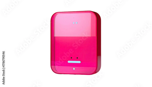 Fototapeta Shiny pink rectangle with simplistic face on black background