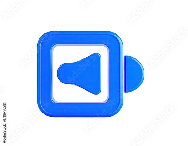 Fototapeta Blue, 3D square icon with speaker volume symbol, with side handle