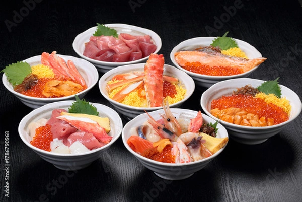 Obraz いろいろな海鮮丼の集合写真