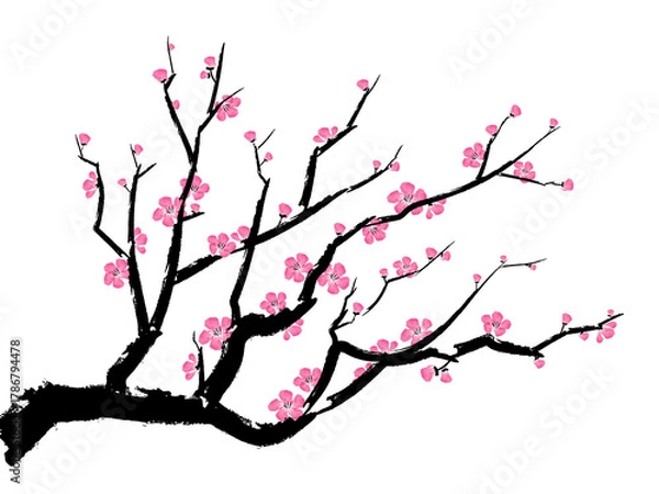 Obraz 墨絵の梅_ベクターイラスト