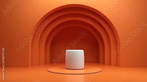 Obraz Orange Arch Shaped Minimalist Display Stand With White Cylinder