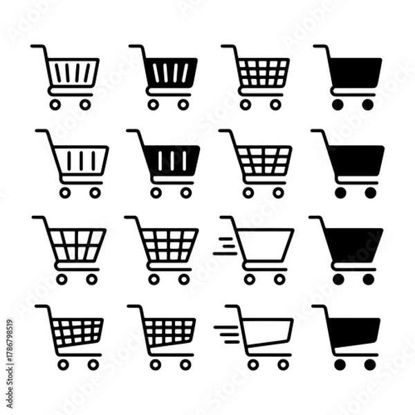 Obraz Versatile Collection of Modern E-commerce Shopping Cart Icons for Online Retail and Digital Marketing. Essential Vector Graphics for Web Design and Business Applications
