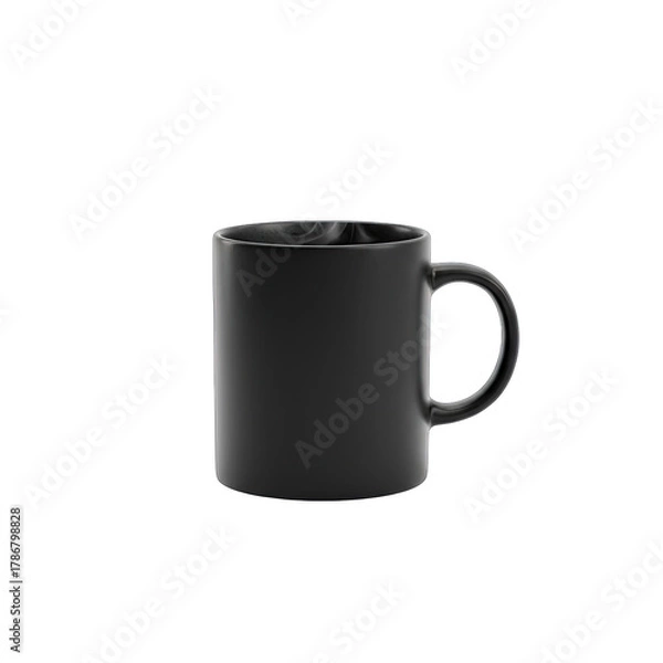 Fototapeta Matte Black Ceramic Coffee Mug Isolated on a Transparent Background with Soft Studio Lighting Highlighted Details and Subtle Reflections
