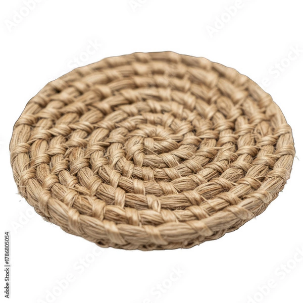 Obraz Natural Woven Coaster Made of Jute Fiber With Spiral Pattern Isolated on White Background