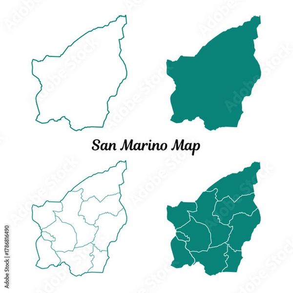 Obraz San Marino Map Four Versions in Teal and White for Geographic Designs