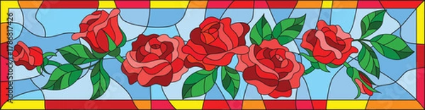 Obraz Red rose illustration in rectangle frame