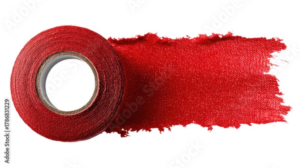Obraz  Red masking tape with torn edges isolated on white background for office, packaging, and craft projects photography