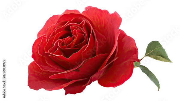 Fototapeta Single red rose with vibrant petals and natural beauty isolated on white background for floral photography and decoration