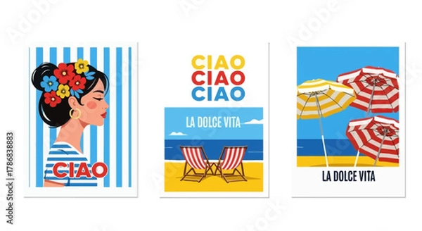 Obraz Ciao" and "La Dolce Vita" - Summer Italian Seaside-Themed Poster Set