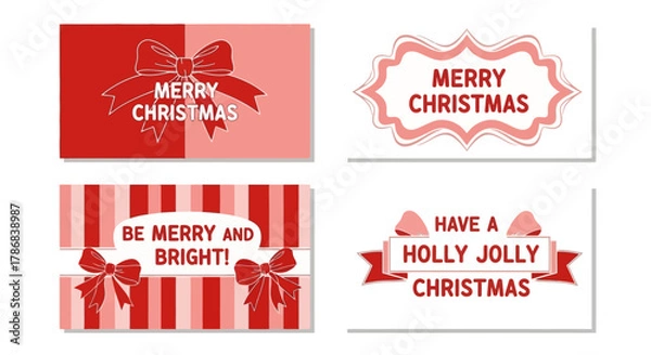 Obraz Festive Christmas Greeting Card Designs with Ribbons and Cheerful Messages