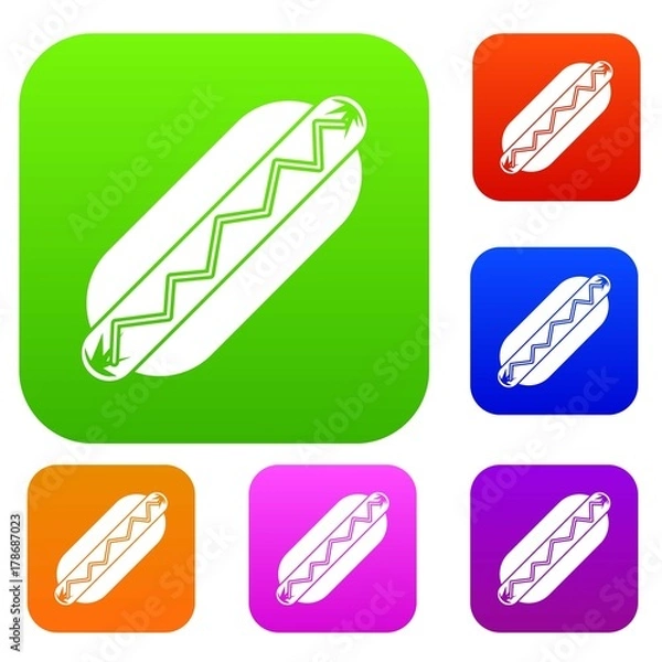 Fototapeta Bun and sausage set color collection