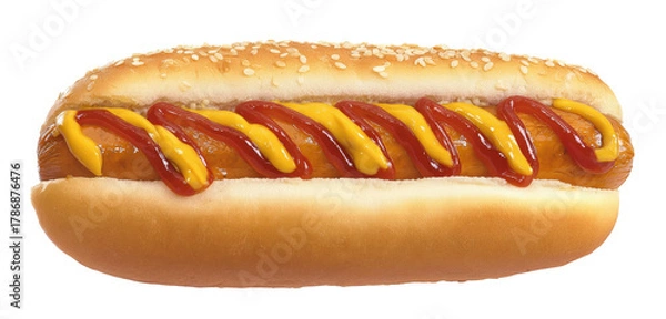 Fototapeta hot dog with ketchup and mustard on white background