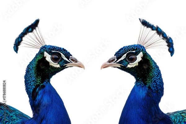 Obraz Two Peacocks Standing with Space Between Them PNG