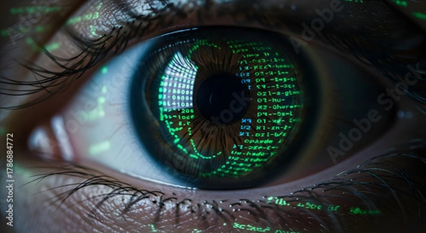 Fototapeta Close-Up Eye Reflecting Computer Code
