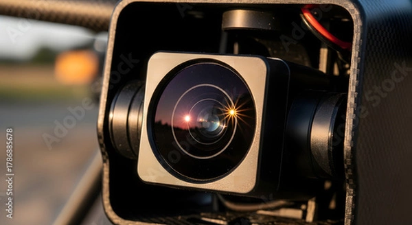 Fototapeta Close-Up of Drone Camera Lens in Sunlight