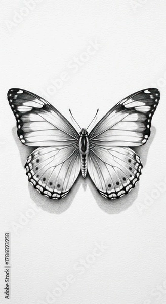 Fototapeta Elegant Butterfly Sketch in Black and White.