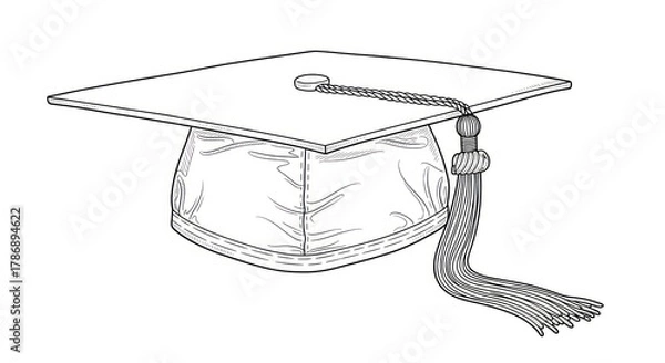 Obraz Graduation Cap with Tassel Line Art.