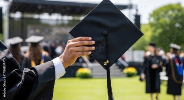 Obraz Graduation Ceremony Celebration with Cap in Hand.