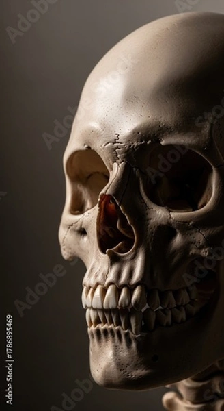 Obraz Human Skull Profile View in Dramatic Lighting.