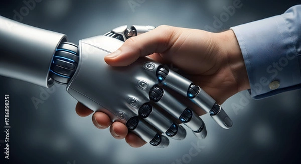 Fototapeta Human and Robot Handshake Close-Up