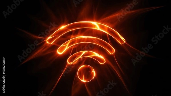 Obraz Glowing orange wifi symbol on dark background representing wireless internet connection