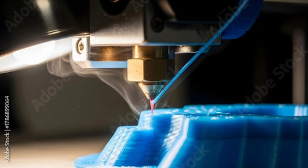 Fototapeta Macro Close-Up of 3D Printer Nozzle Printing