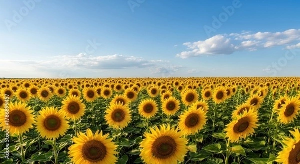 Obraz Vast Sunflower Field Under a Bright Blue Sky.