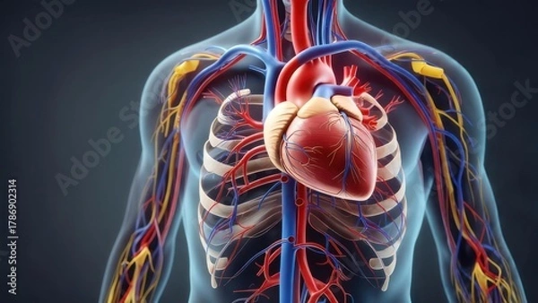 Obraz Human heart and circulatory system anatomy illustration