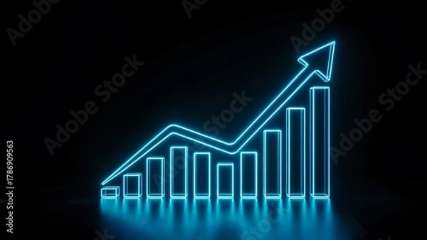 Fototapeta 3d glowing blue graph showing business growth and financial success
