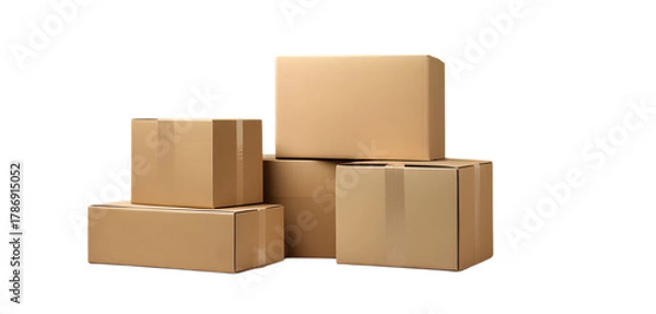 Obraz Stack of cardboard boxes isolated on transparent background