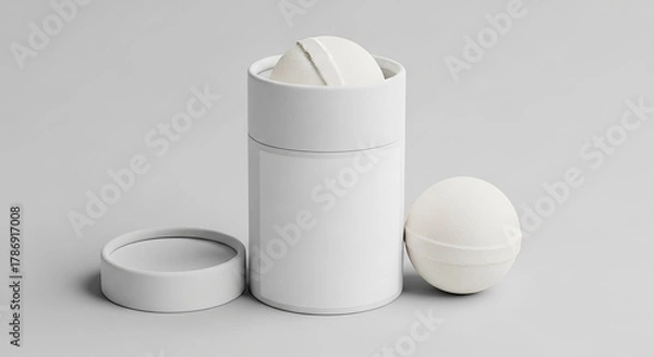 Fototapeta White Bath Bomb or Soap Packaging Mockup - Open Cardboard Tube