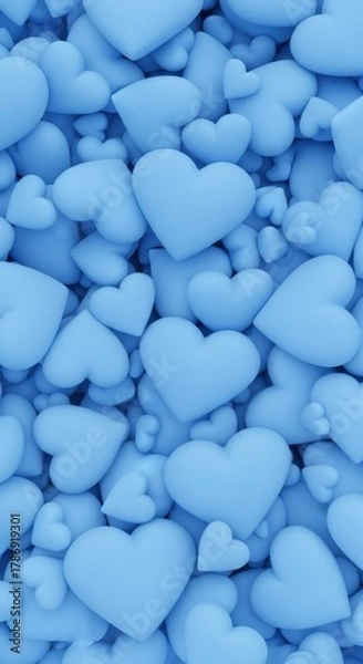Fototapeta Blue heart pattern background with 3d romantic love concept and minimal texture