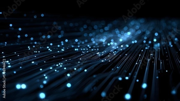 Fototapeta blue digital circuit lines glowing and moving dynamically, technology motion background, 4K,