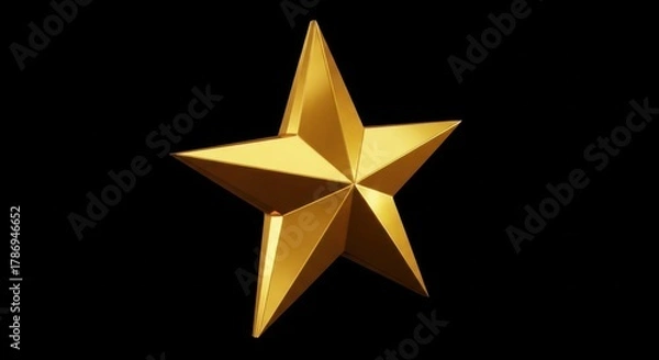 Fototapeta Golden star shiny 3d premium rating icon glowing on black space