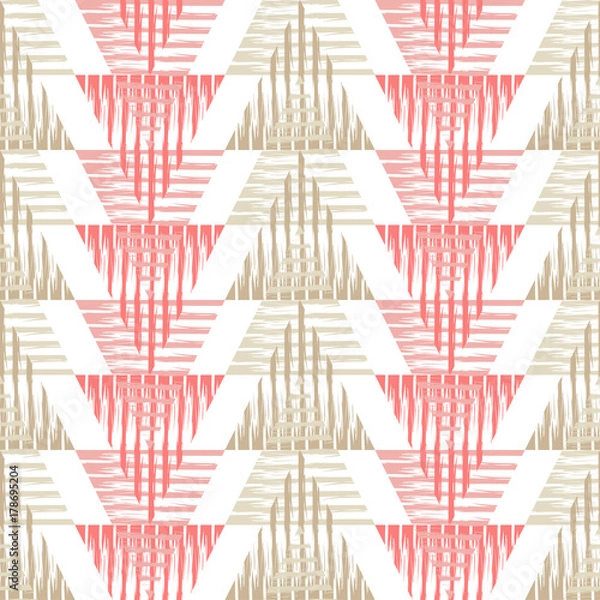 Fototapeta Ethnic boho seamless pattern. Striped triangles. Scribble texture. Retro motif. Textile rapport.