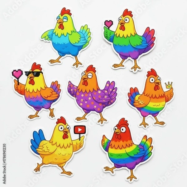 Fototapeta Colorful Chicken Stickers Collection Featuring Playful Designs and Fun Expressions for Animal Lovers