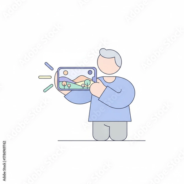 Fototapeta Senior Man Recording Video with Smartphone or Vlogging