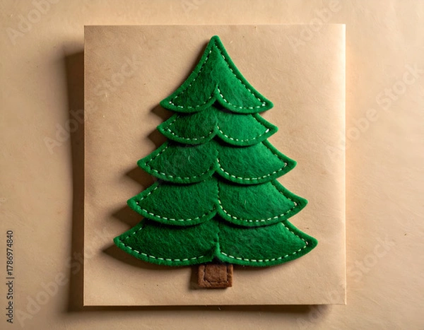 Obraz Felt Christmas Tree Patch on Kraft Paper A Rustic Holiday Decoration