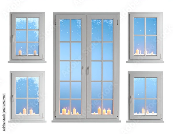 Obraz Winter Windows A Serene Scene of Snowy Panes and Glowing Candles