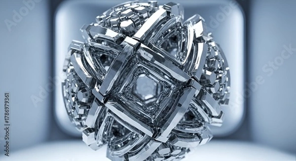 Obraz Complex Metallic Structure with Geometric Patterns and Reflective Surface Texture