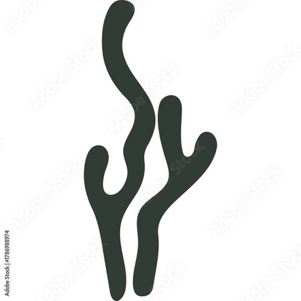 Fototapeta Abstract dark gray organic shape resembling coral or flame on a clean white transparent background, representing growth and natural forms