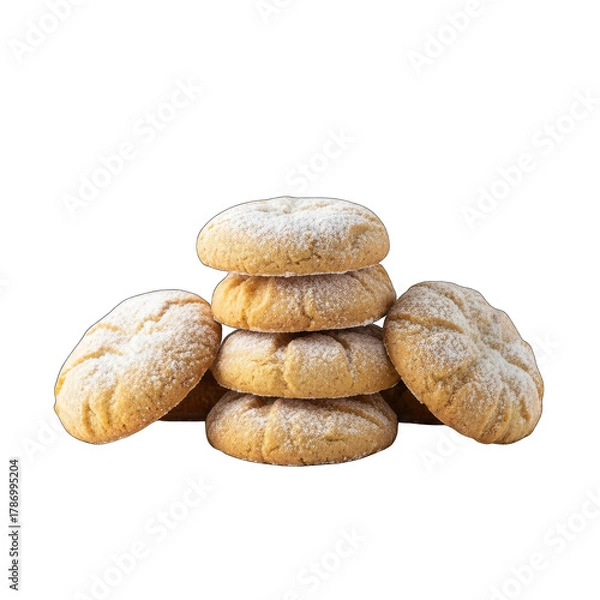 Obraz Stack of Golden Brown Cookies Lightly Dusted with Powdered Sugar Isolated on a Transparent Background